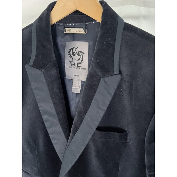 HE Homini Emerito by Mango Dark Blue Velvet Blazer 100% Cotton US/ XS - Picture 14 of 14